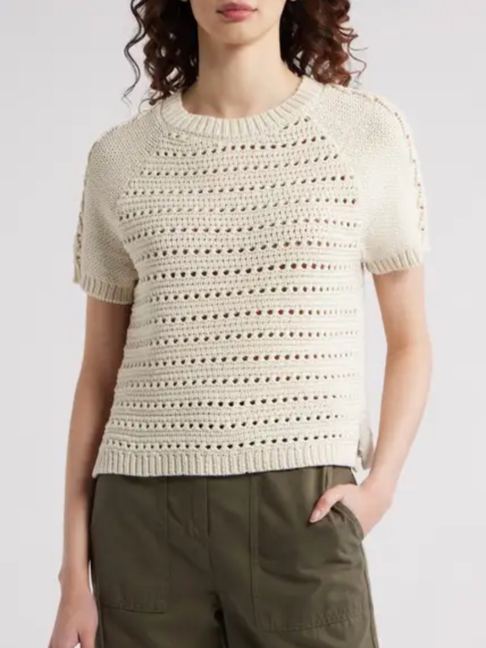 TREASURE & BOND Open Knit Crop Sweater, Color Ivory | Size Med